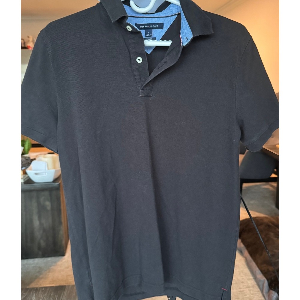 Tommy Hilfiger Men's Black Custom Fit Polo Shirt Size M Cotton